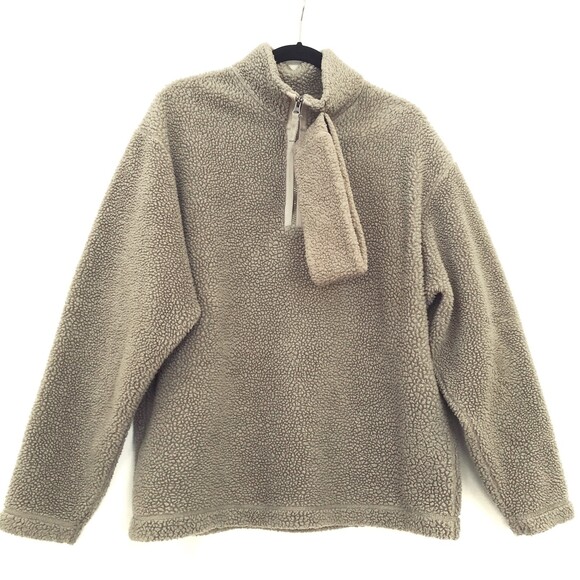 SOLD!!  GAP Small Brown Sherpa 1/4 Zip Oversized Pullover Sweatshirt Scrunchie - Picture 1 of 8